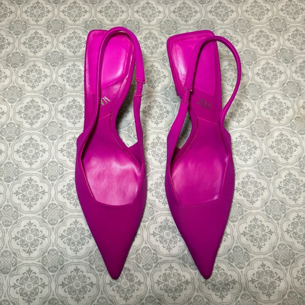 Zara Fuchsia Fabric High-Heel Slingback Court Shoes. Size 37/6.5